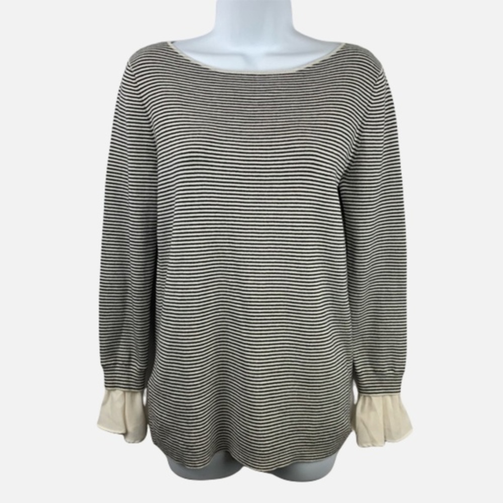 Striped Black and White Sweater With Cuff Detail Size Small